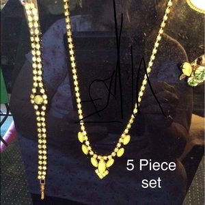 VINTAGE 5-PC JADE & GREEN CZ CRYSTAL JEWELRY SET